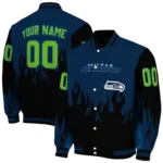 personalized seattle seahawks flame border blue black varsity jacket best selling
