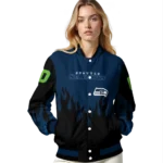 personalized seattle seahawks flame border blue black varsity jacket best selling