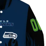 personalized seattle seahawks flame border blue black varsity jacket best selling