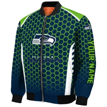 personalized seattle seahawks hexagon grid blue bomber jacket best selling