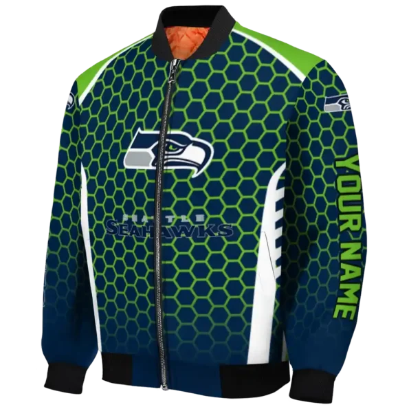 personalized seattle seahawks hexagon grid blue bomber jacket best selling