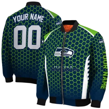 personalized seattle seahawks hexagon grid blue bomber jacket fashion forward
