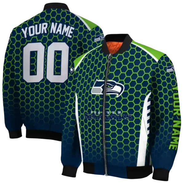 personalized seattle seahawks hexagon grid blue bomber jacket fashion forward