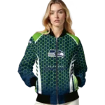 personalized seattle seahawks hexagon grid blue bomber jacket best selling