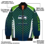 personalized seattle seahawks hexagon grid blue bomber jacket best selling