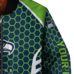 personalized seattle seahawks hexagon grid blue bomber jacket best selling