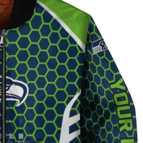 personalized seattle seahawks hexagon grid blue bomber jacket premium grade