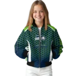 personalized seattle seahawks hexagon grid blue bomber jacket best selling