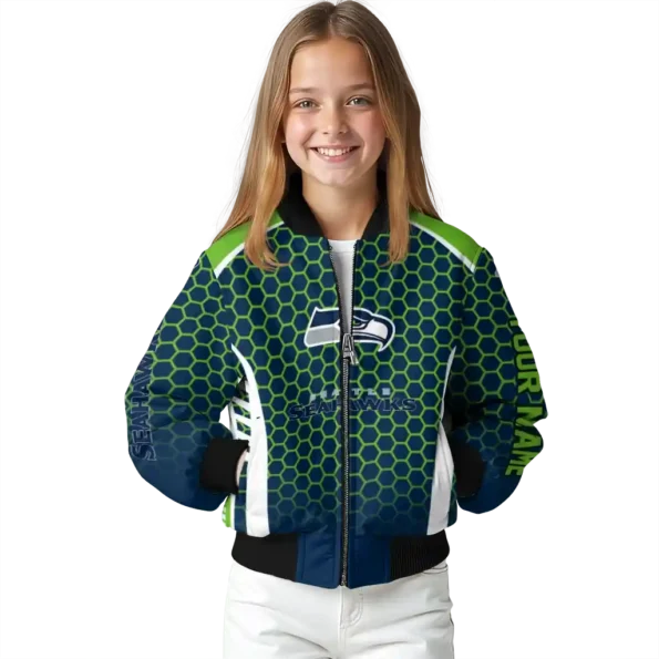 personalized seattle seahawks hexagon grid blue bomber jacket top rated