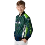 personalized seattle seahawks hexagon grid blue bomber jacket best selling