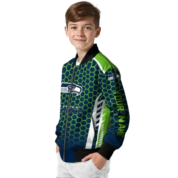 personalized seattle seahawks hexagon grid blue bomber jacket trendy