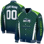 personalized seattle seahawks hexagon grid blue varsity jacket best selling