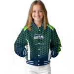personalized seattle seahawks hexagon grid blue varsity jacket best selling