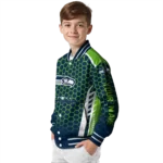 personalized seattle seahawks hexagon grid blue varsity jacket best selling