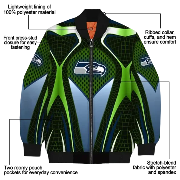 personalized seattle seahawks mesh chest green crocs black bomber jacket new arrival