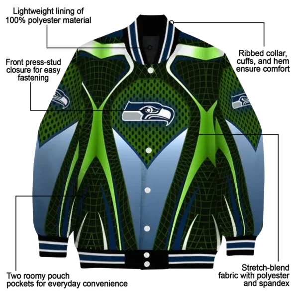personalized seattle seahawks mesh chest green crocs black varsity jacket new arrival