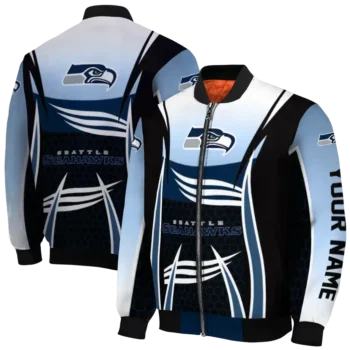 personalized seattle seahawks mesh effect blue black bomber jacket fashion forward
