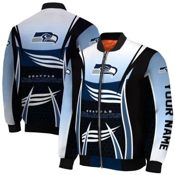 personalized seattle seahawks mesh effect blue black bomber jacket fashion forward