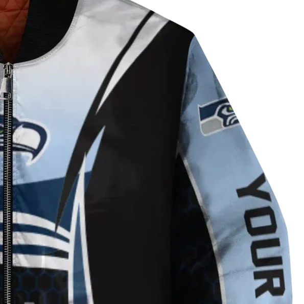 personalized seattle seahawks mesh effect blue black bomber jacket premium grade