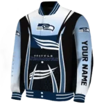 personalized seattle seahawks mesh effect blue black varsity jacket best selling
