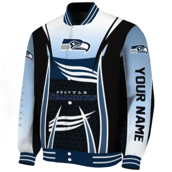 personalized seattle seahawks mesh effect blue black varsity jacket best selling
