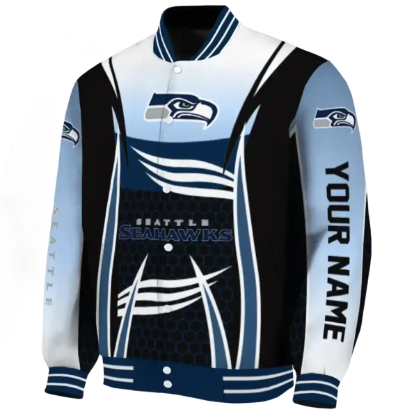 personalized seattle seahawks mesh effect blue black varsity jacket best selling