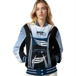 personalized seattle seahawks mesh effect blue black varsity jacket best selling
