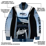 personalized seattle seahawks mesh effect blue black varsity jacket best selling
