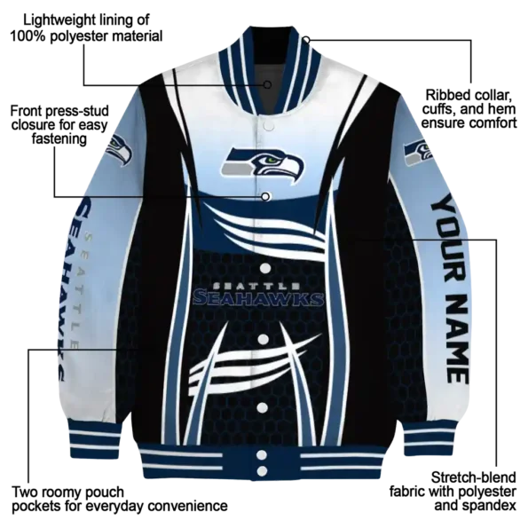 personalized seattle seahawks mesh effect blue black varsity jacket new arrival