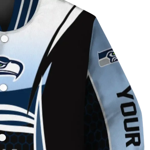 personalized seattle seahawks mesh effect blue black varsity jacket premium grade