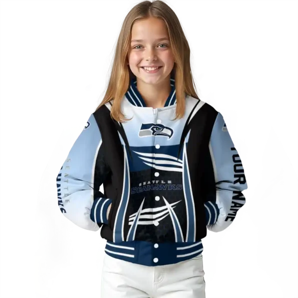 personalized seattle seahawks mesh effect blue black varsity jacket top rated