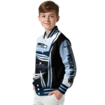 personalized seattle seahawks mesh effect blue black varsity jacket best selling