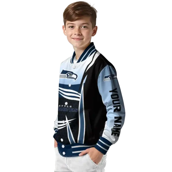 personalized seattle seahawks mesh effect blue black varsity jacket trendy