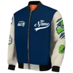 personalized seattle seahawks razorback outline blue nude bomber jacket best selling