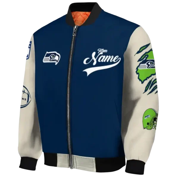 personalized seattle seahawks razorback outline blue nude bomber jacket best selling