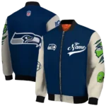 personalized seattle seahawks razorback outline blue nude bomber jacket best selling
