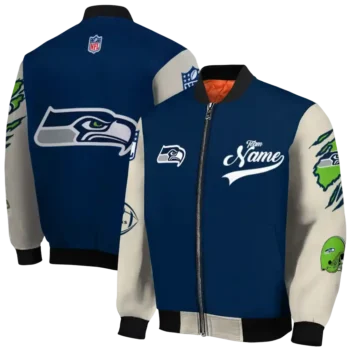 personalized seattle seahawks razorback outline blue nude bomber jacket fashion forward