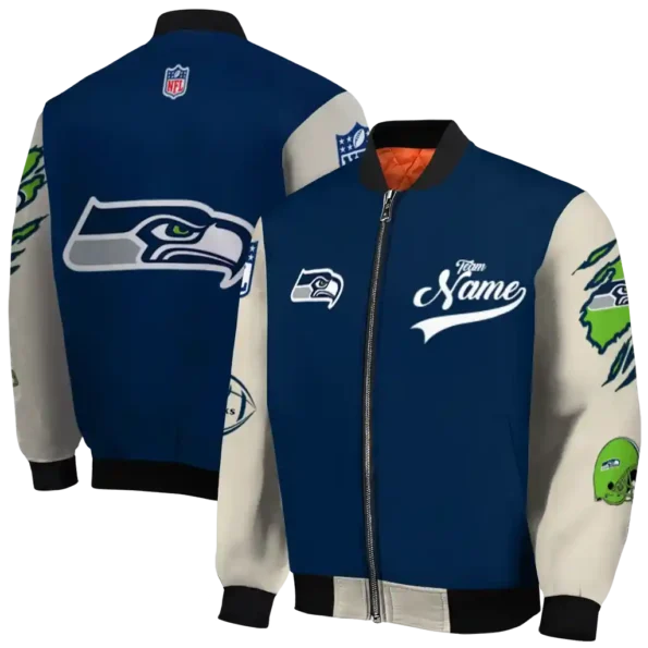personalized seattle seahawks razorback outline blue nude bomber jacket fashion forward