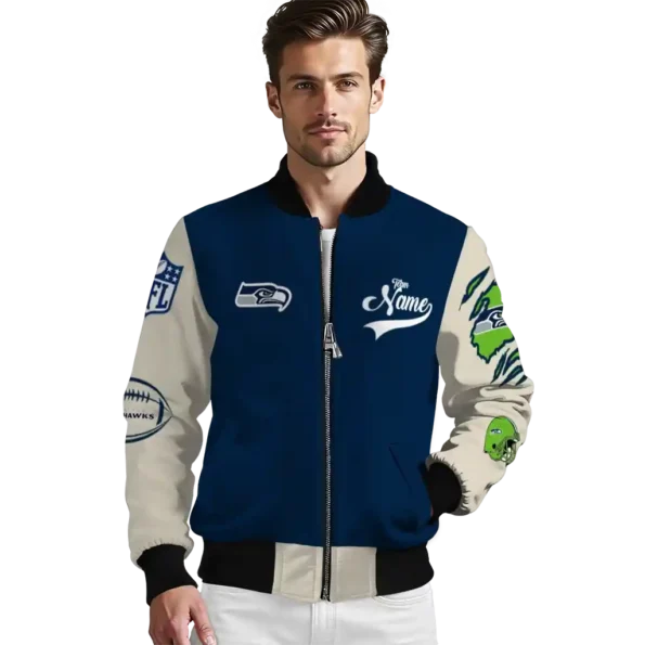 personalized seattle seahawks razorback outline blue nude bomber jacket high quality