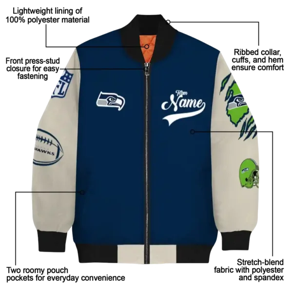 personalized seattle seahawks razorback outline blue nude bomber jacket new arrival