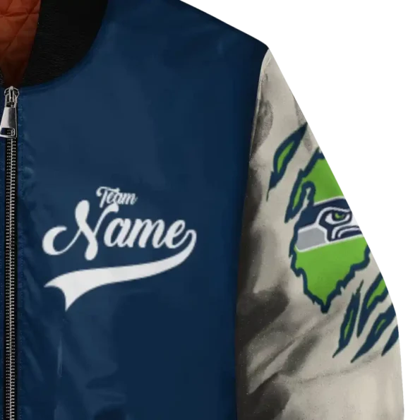 personalized seattle seahawks razorback outline blue nude bomber jacket premium grade