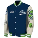 personalized seattle seahawks razorback outline blue nude varsity jacket best selling
