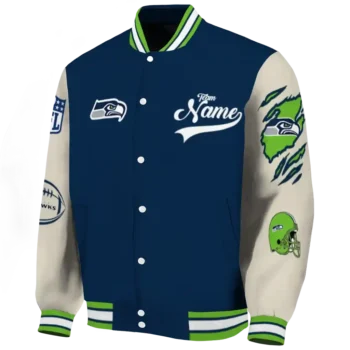 personalized seattle seahawks razorback outline blue nude varsity jacket best selling