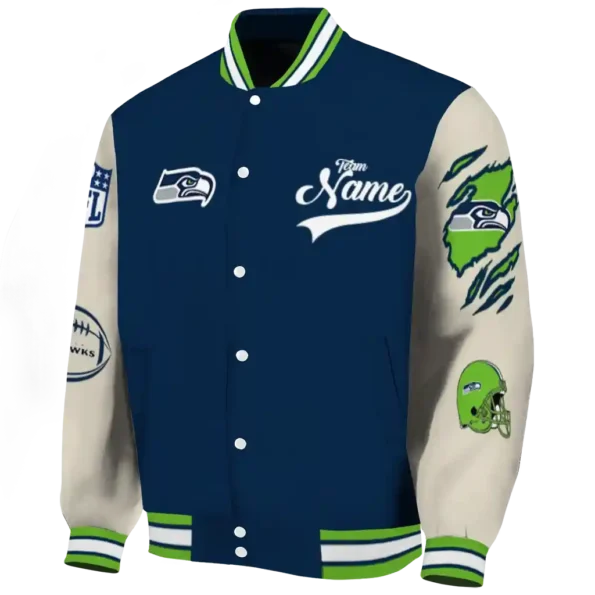 personalized seattle seahawks razorback outline blue nude varsity jacket best selling
