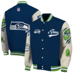 personalized seattle seahawks razorback outline blue nude varsity jacket best selling