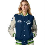 personalized seattle seahawks razorback outline blue nude varsity jacket best selling