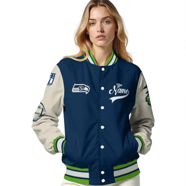 personalized seattle seahawks razorback outline blue nude varsity jacket latest model