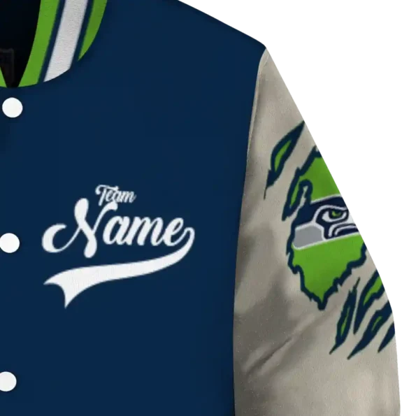 personalized seattle seahawks razorback outline blue nude varsity jacket premium grade