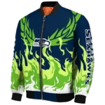 personalized seattle seahawks winged blaze blue white bomber jacket best selling