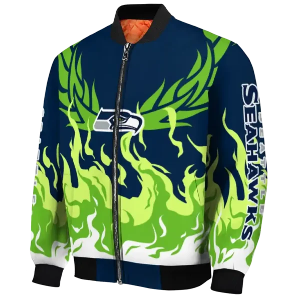 personalized seattle seahawks winged blaze blue white bomber jacket best selling